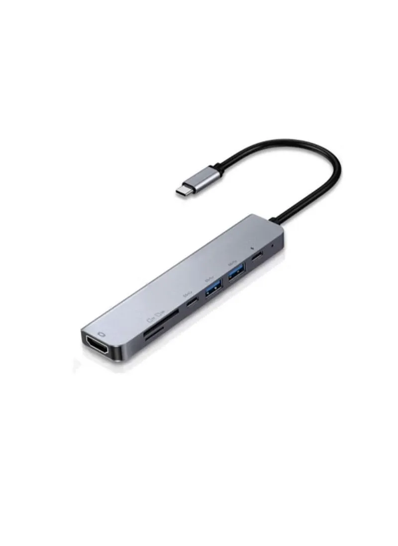 موزع USB C 7 في 1 مع 4K@60Hz Type C إلى HDMI، ومنفذي USB 3.0 وتوصيل طاقة PD 100 وات وقارئ فتحة بطاقة SD/TF لأجهزة الكمبيوتر المحمولة/MacBook Pro/Air/iPad-1