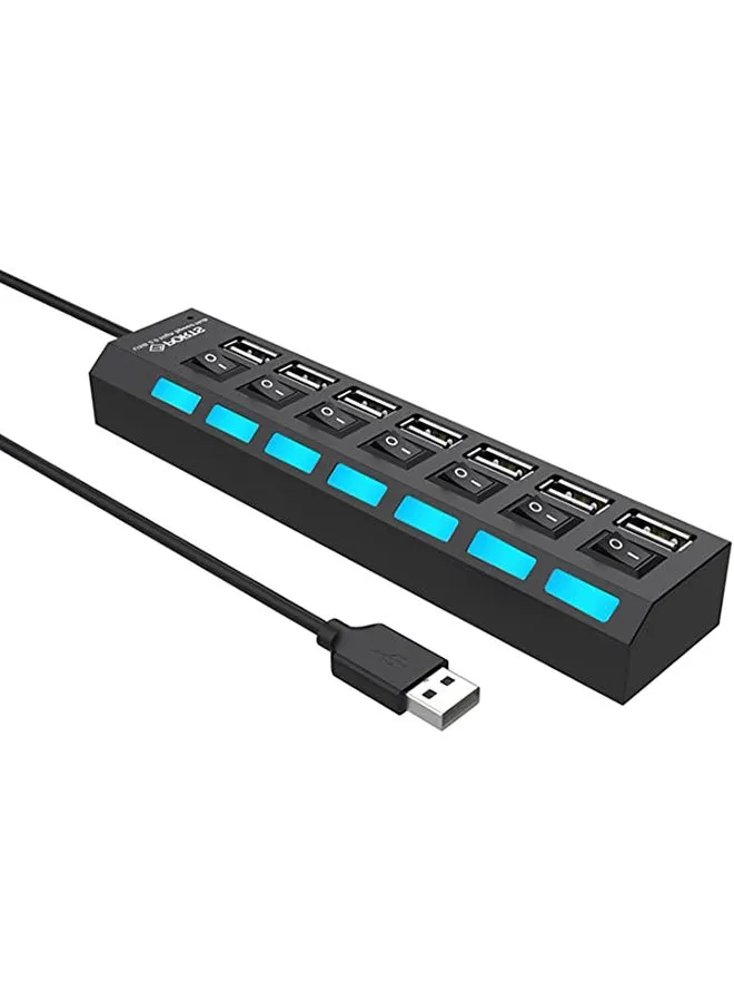 موزع USB بـ 7 منافذ مع زر للإغلاق/ التشغيل أسود-2