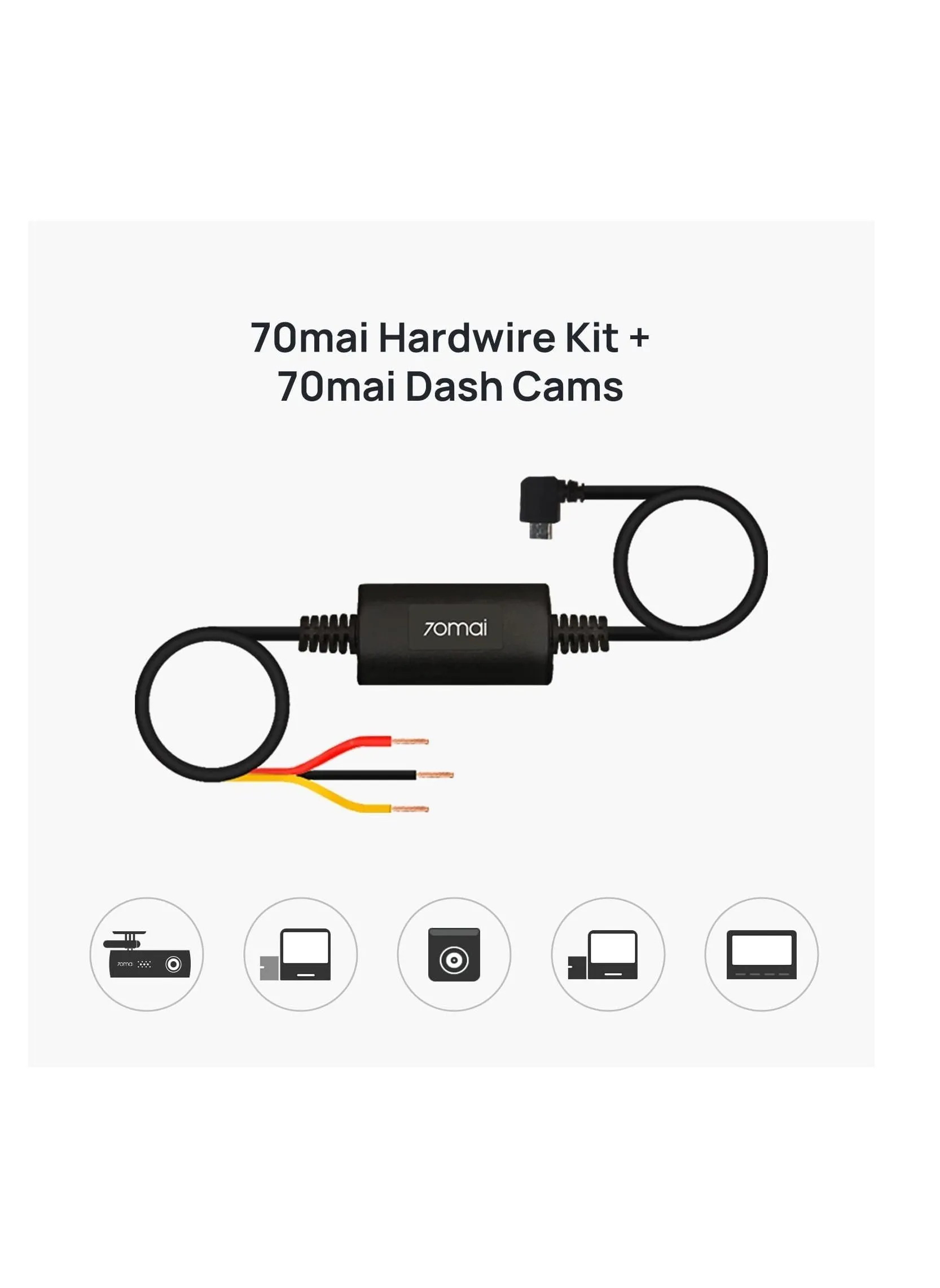 طقم كابل سلكي 70mai لمراقبة مواقف السيارات لمدة 24 ساعة A500 A800 DashCam Widemidrive up02-2