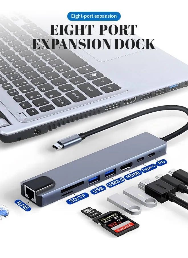 محطة إرساء 8 في 1، 100 واط، قارئ بطاقات نقل البيانات، شاشة عرض، موزع USB-C متعدد الوظائف-2