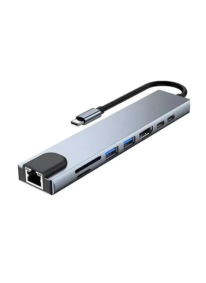 محطة إرساء 8 في 1 USB-C HUB PD100W شحن سريع، نقل بيانات فائق السرعة، فيديو عالي الدقة بدقة 4K@30Hz لأجهزة الكمبيوتر المحمولة/MacBook Pro/Air M1-1