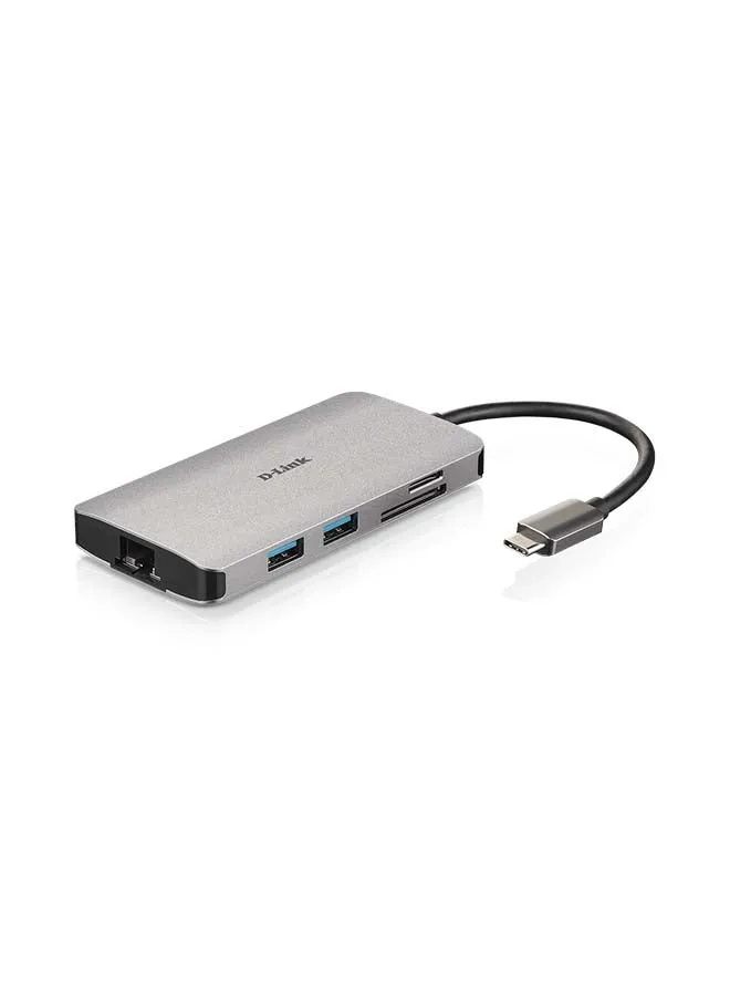 موزع USB-C‏ 8 في 1 مزود بقارئ بطاقة HDMI إيثرنت وتوصيل الطاقة DUB-M810 رمادي-1