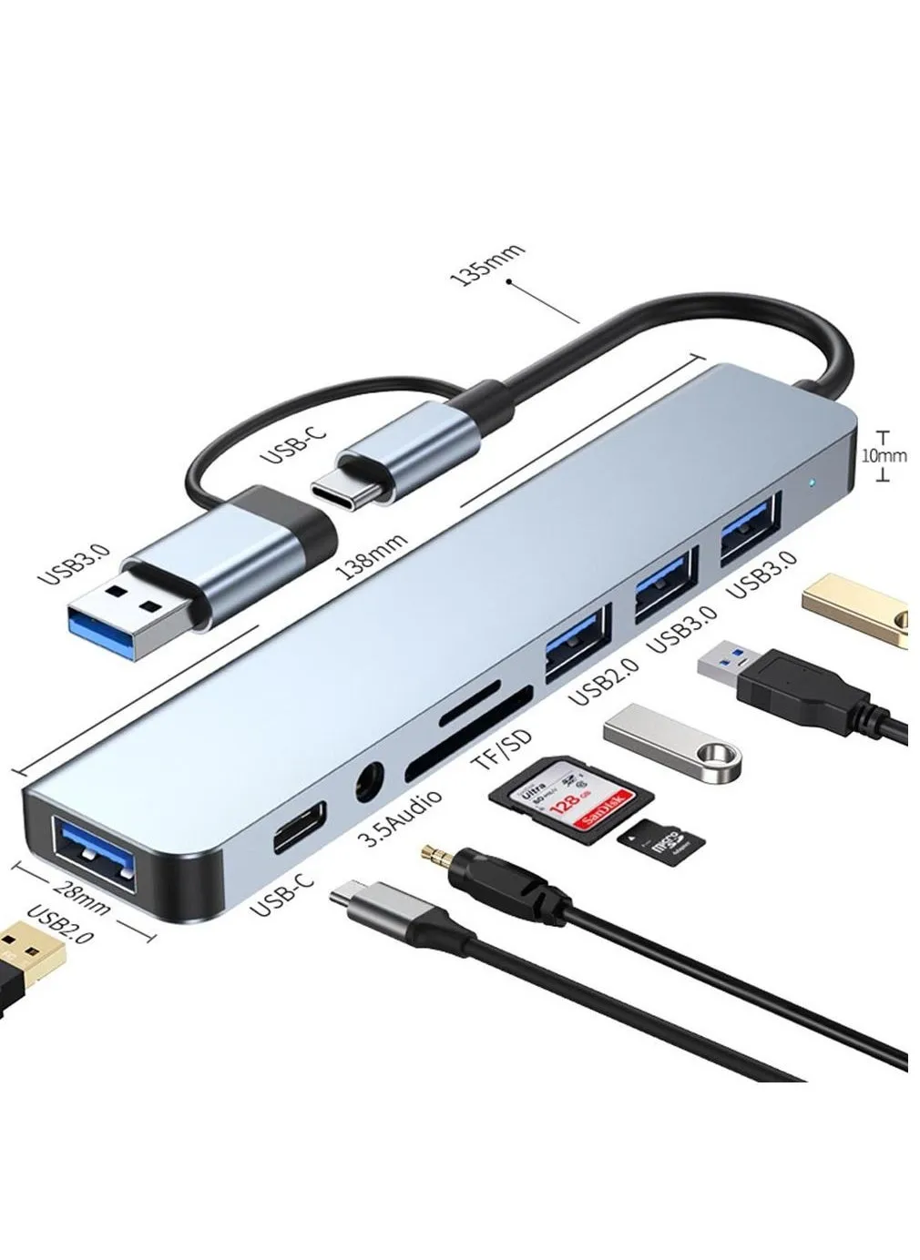 8-in-1 الناقل التسلسلي العام محور جيم USB OTG محول ماك بوك برو كمبيوتر محمول-1