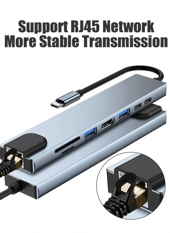 8 في 1 USB C Type C HUB Splitter USB محول إلى 4K متعدد USB 3.0 قارئ بطاقات SD Rj45 ماك بوك اير M1-2