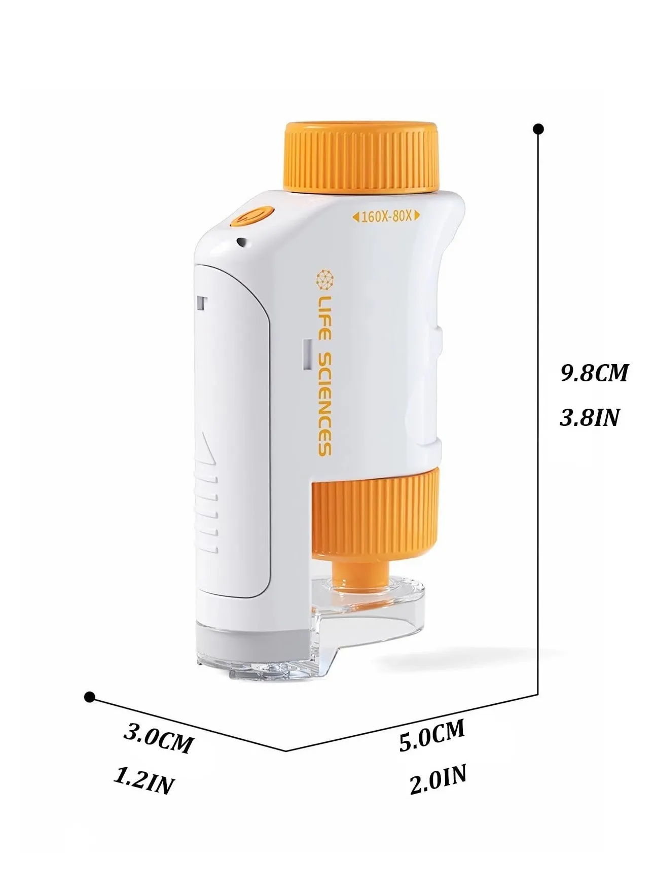 مجهر جيب مضاء بتقنية LED بقوة 80X-160X، مجهر صغير محمول، مجهر صغير محمول باليد، للمراقبة الميكروبيولوجية والدراسة المنزلية والمستلزمات التعليمية، مع مجموعة منزلقات للأطفال (برتقالي)-2