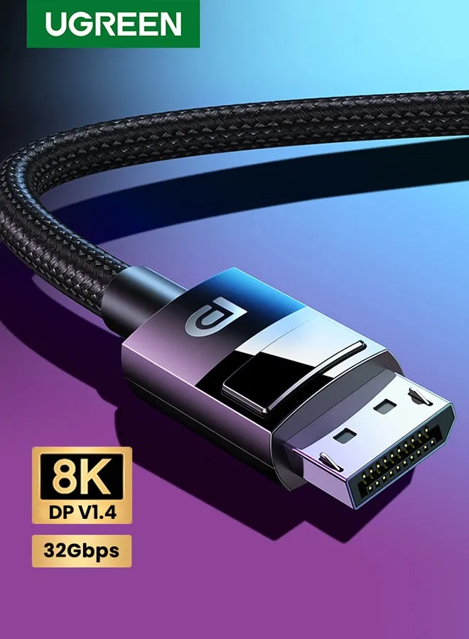 كابل DisplayPort 8K Ultra HD DisplayPort 1.4 ذكر إلى ذكر كابل مجدول من النايلون SPCC، يدعم دقة 7680x4320 8K@60 هرتز 4K@144 هرتز 2K@165 هرتز HDP HDCP لشاشة الألعاب HDTV-1M أسود أسود-1