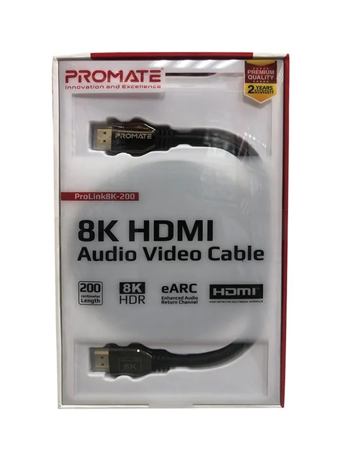 كابل HDMI 2.1 فائق السرعة ذو مجال ديناميكي عالي بمقدار 8K وسرعة نقل بمقدار 48 جيجابت في الثانية وسلك بطول 2 م، يدعم العرض ثلاثي الأبعاد وميزة إنتاج الصوت المحسن (eARC) مناسب لتلفزيون أبل وأجهزة إكس بوكس وجهاز الألعاب بلايستيشن 4 وأجهزة البروجيكتور، طراز ProLink8K-200 أسود-1