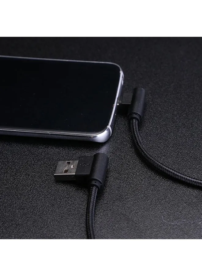 كابل شحن ومزامنة بيانات بمنفذ مايكرو USB مضفّر يحتوي على 5 دبابيس برأس قائم الزاوية 90 أسود-2