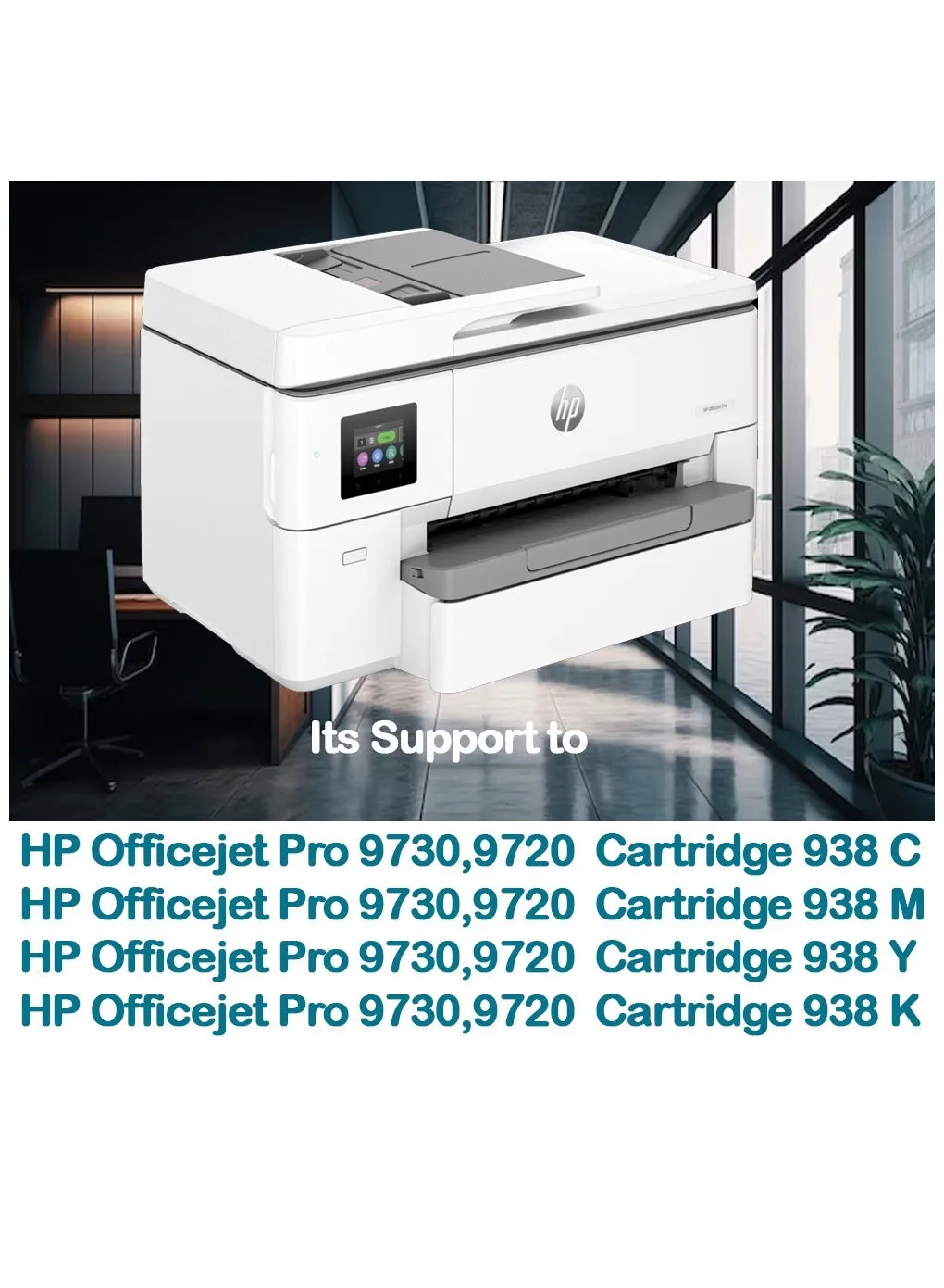 طابعة Office Jet Pro 938 الأصلية بالحبر 9720/9730 الكل في واحد ذات التنسيق الواسع 4 عبوات-2