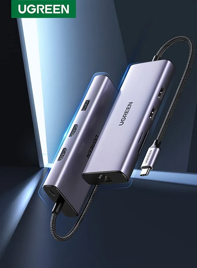 موزع USB C من 9 في 1 4K بتردد 60Hz مزدوج HDMI من تايب سي مع HDMI مزدوج وشحن PD و2 USB3.0 وUSB 2.0 وقارئ بطاقات SD/TF وRJ45 ايثرنت لماك بوك برو/اير وديل واتش بي والمزيد-1