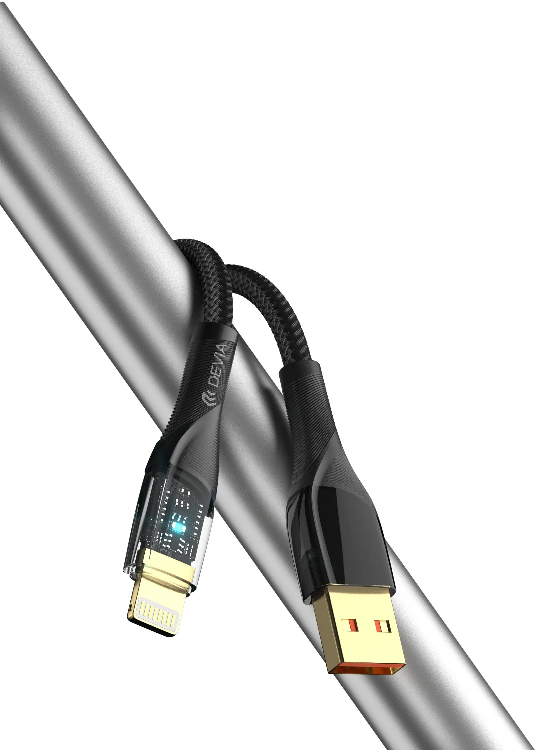 كيبل ايفون USB شفاف من براند ديفيا يدعم الشحن السريع بقوة 20 وات مصنوع من مواد عالية الجودة-2