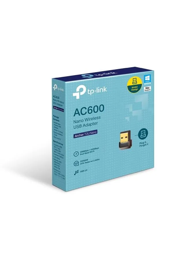 محول آرتشر T2U نانو AC600 لاسلكي ثنائي النطاق بمنفذ USB ومحول شبكة بتصميم دونجل واي فاي لجهاز الكمبيوتر المكتبي واللابتوب متعدد الاتجاهات ويدعم ويندوز 10/8.1/8/7/XP وماك OS X أسود-1