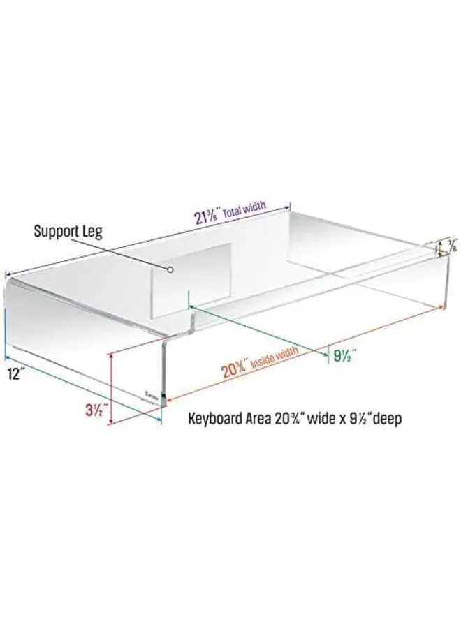 حامل شاشة كمبيوتر أكريليك مع وحدة تخزين لوحة المفاتيح يحمل ما يصل إلى 50 رطلاً، 21.25 بوصة × 11.9 بوصة × 3.4 بوصة شفاف-2