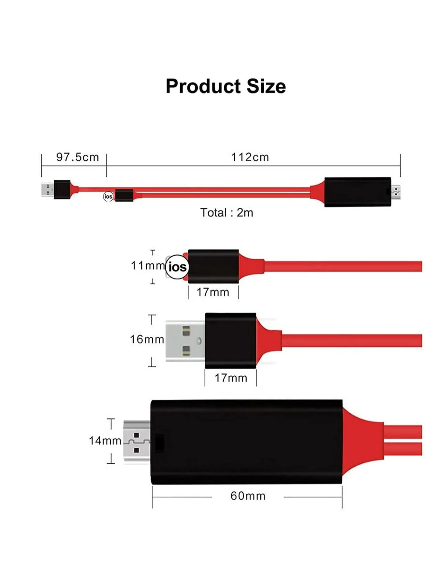 كابل محول لمزامنة الصوت والفيديو من Lightning إلى HDMI Digital AV لتوصيل أجهزة iPhone 8 / X/ 11/ 12/ 13 وiPad بالتلفزيون/جهاز العرض/الشاشة (أحمر)-2