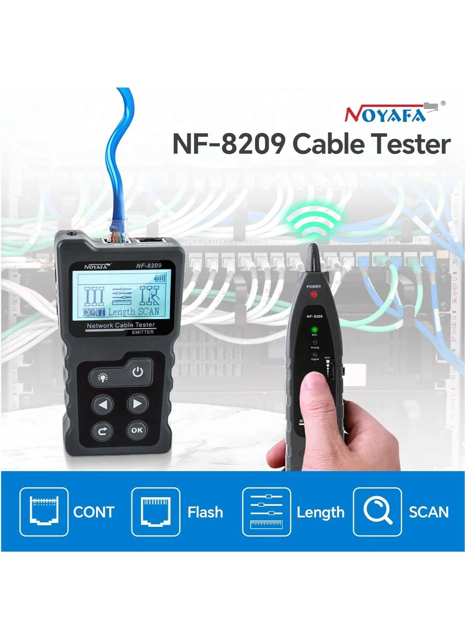 جهاز اختبار كابل الشبكة المتقدم مع PoE & NCV ومصباح لـ CAT5e/CAT6/CAT6a، جهاز اختبار كابل تعقب الأسلاك متعدد الوظائف لأداة اكتشاف خط الهاتف تحت الأرض لإصلاح المنزل-2