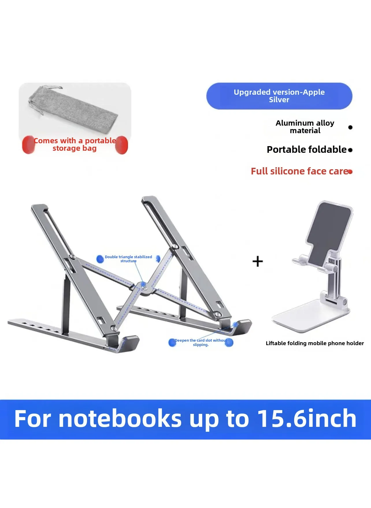 Aluminum Laptop Stand Adjustable Cooling N3 silver [aluminum alloy full silicone phone holder]]-1