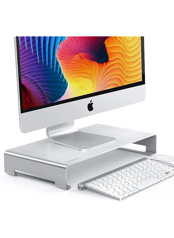 Aluminum Monitor Stand Unibody Computer Riser with Storage Space for Keyboard&Mouse for iMac, MacBook, PC, Laptop and More (15.7×8.3×2.4inch)-1