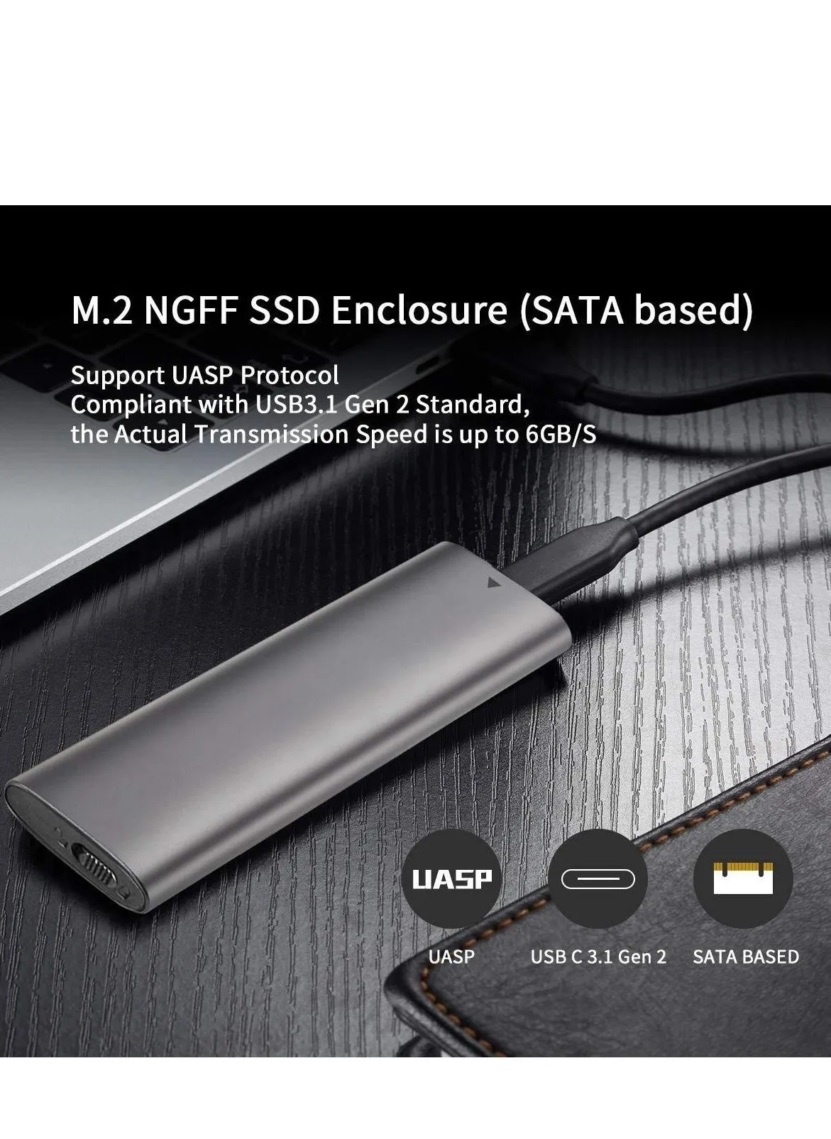 قارئ حاوية M.2 SATA SSD من الألومنيوم بدون أدوات USB 3.2 Gen 2(6Gbps) محول SSD خارجي من النوع C يدعم UASP Trim لـ M2 SATA NGFF 2242/2260/2280 SSD مع مفتاح B/B+M (لـ M.2) ساتا SSD فقط)-2