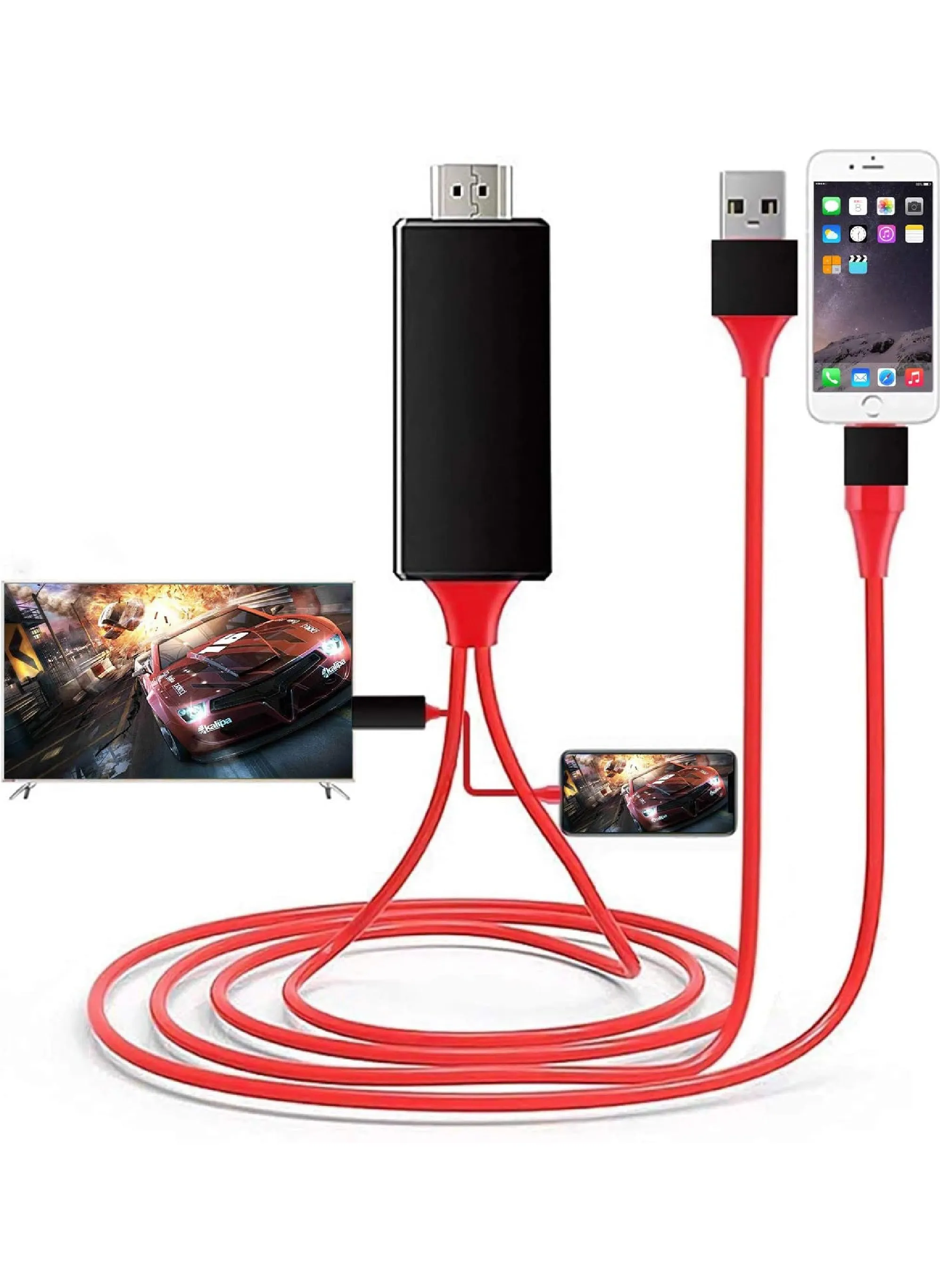 [معتمد من Apple MFi] كابل محول Lightning إلى HDMI متوافق مع محول iPhone إلى HDMI 1080P الرقمي AV لأجهزة iPhone iPad iPod إلى سلك التلفزيون 6.6FT-1