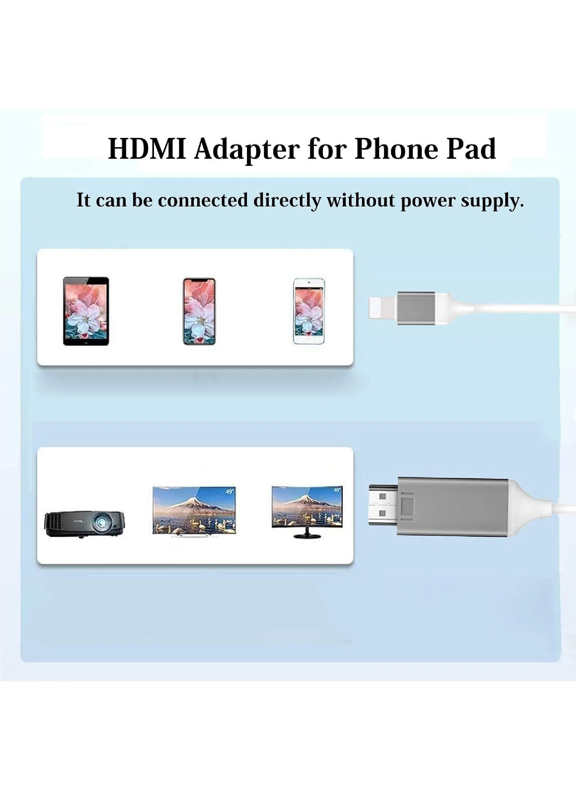 [معتمد من Apple MFi] محول Lightning إلى HDMI للهاتف إلى التلفزيون متوافق مع موصل شاشة iPhone iPad Sync يتصل مباشرة على تلفزيون HD/شاشة/جهاز عرض بدون الحاجة إلى مصدر طاقة-2