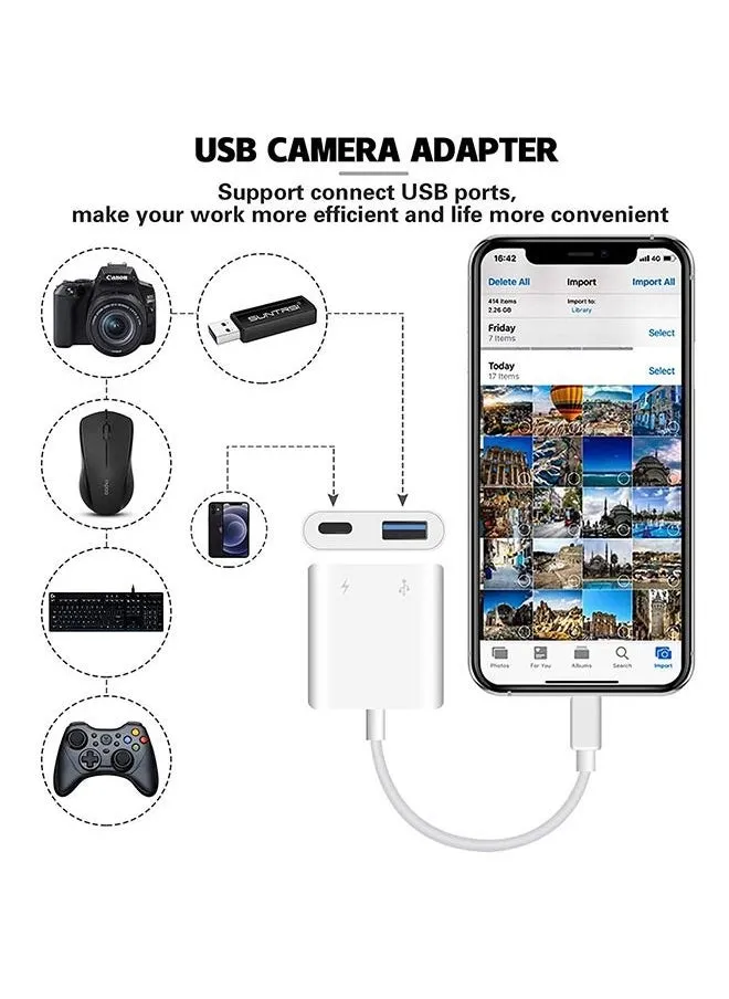 محول OTG من Apple، محول USB محمول 2 في 1، كابل تحويل ماوس U Disk كبير لنقل البيانات، محول OTG USB أنثى متوافق مع IPhone IPad (أبيض)-2