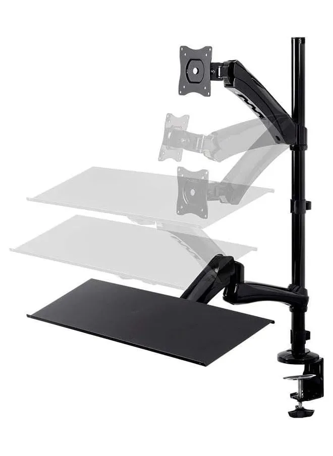 Articulating Gas Spring Sit Stand Monitor And Keyboard Workstation Mount For Displays 13In To 26In Vesa 75X75 To 100X100 Easy To Use Compatible With Most Desks Black-1