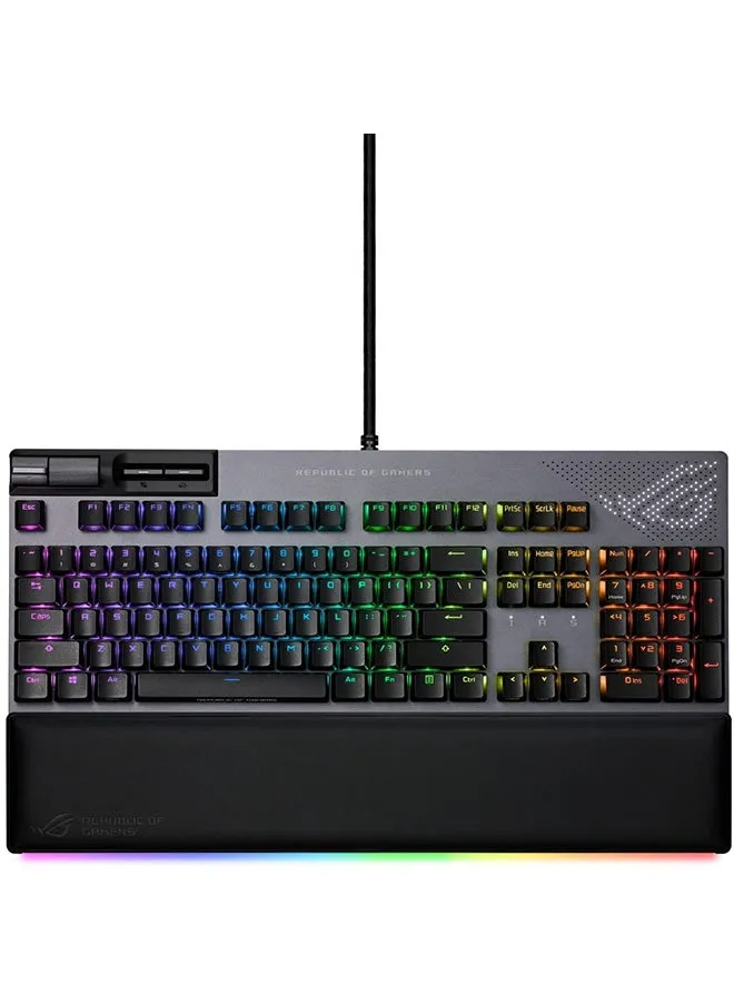 لوحة مفاتيح الألعاب ASUS Rog Strix Flare II Animate 100% Rgb - قابلة للتبديل السريع، ومفاتيح خطية حمراء Rog Nx، وشاشة LED قابلة للتخصيص، وأغطية مفاتيح Pbt، ورغوة مخففة للصوت، وأدوات تحكم في الوسائط، ومسند للمعصم، سلكية-1