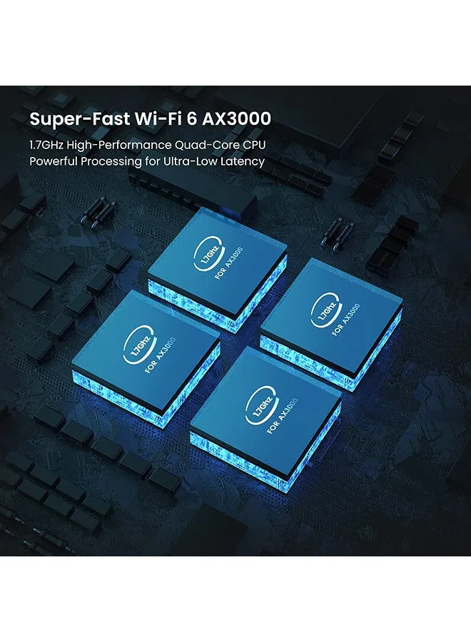 نظام AX3000 Mesh WiFi 6 - MX12، تغطية WiFi 6 بمساحة 7000 قدم مربع، وحدة معالجة مركزية رباعية النواة بسرعة 1.7 جيجا هرتز، نطاق مزدوج مع 3 منافذ جيجابت لكل وحدة، إعداد سهل، يستبدل موجه Wi-Fi ومعزز، 3 حزم-2