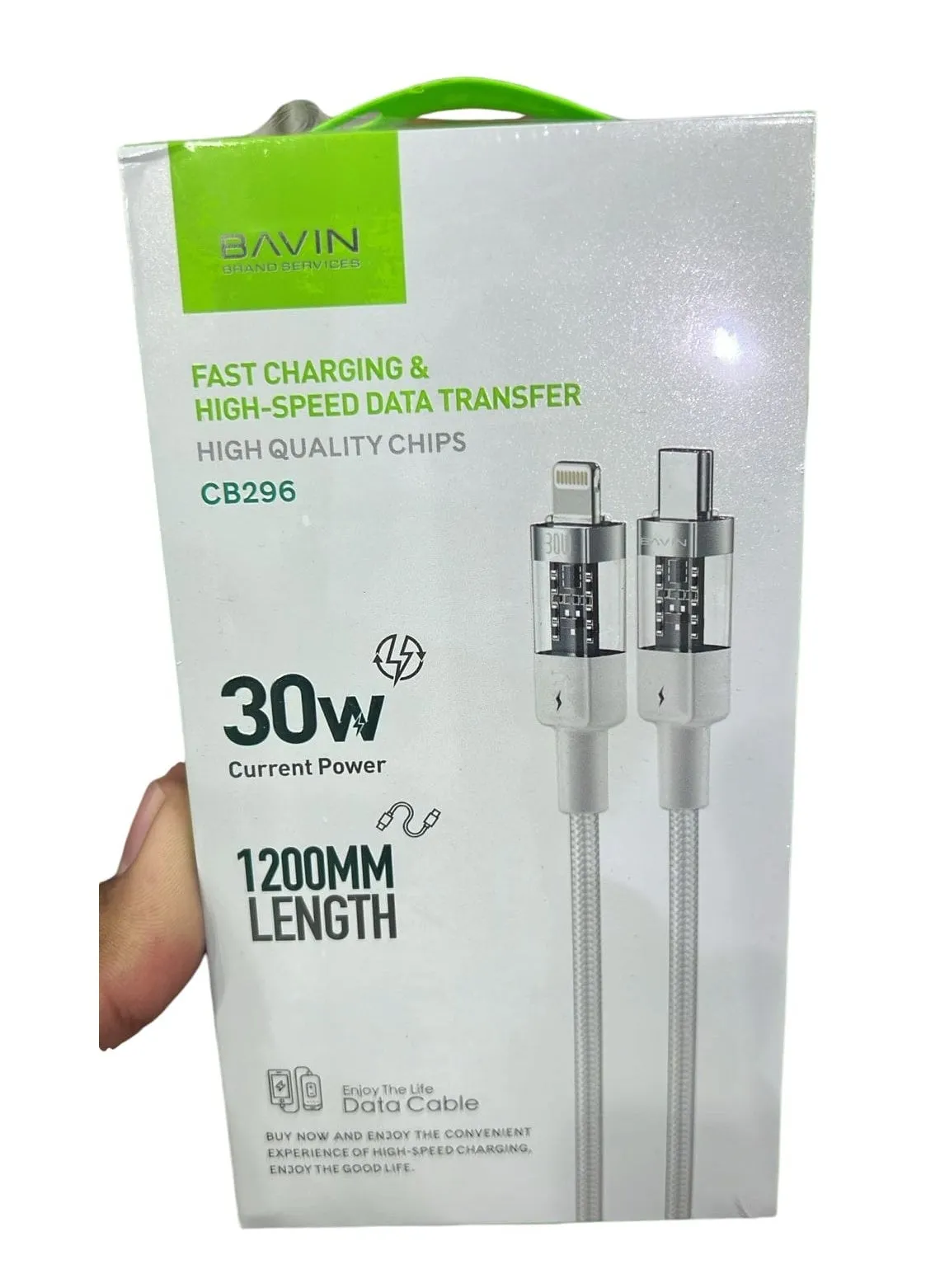 Bavin CB296 PD 30 واط كابل بيانات شحن سريع سلك كابل مضفر من النايلون USB C Type-C إلى Lightning يدعم جميع الأجهزة بطول 2 متر-1