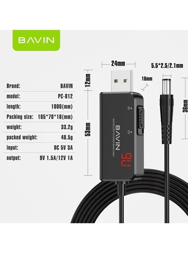 بافين PC812 باور بانك إلى واي فاي راوتر مودم USB معزز كابل الطاقة 1 متر تيار مستمر 5 فولت إلى 9 فولت / 12 فولت-2