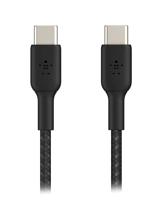 كابل Usb-C إلى Usb-C مضفر من بيلكين (كابل شحن سريع Usb Type-C لأجهزة سامسونج، وبكسل، وآي باد برو والمزيد) - بطول 1 م، أسود أسود-1