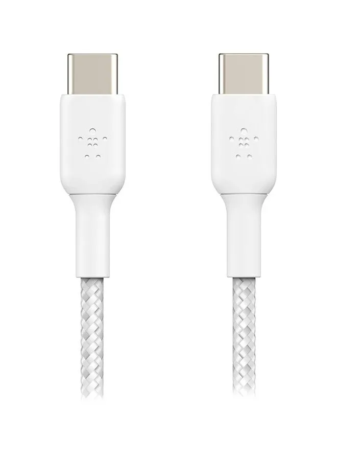 كابل مضفر من منفذ  USB-C إلى منفذ USB-C من بيلكين (كابل شحن سريع بمنفذ USB من نوع C لأجهزة سامسونج، وبكسل، وآي باد برو، وغير ذلك المزيد) - بطول 1 متر، بلون أبيض أبيض-1