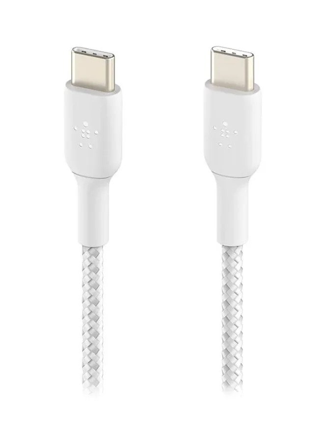 كابل مضفر من منفذ  USB-C إلى منفذ USB-C من بيلكين (كابل شحن سريع بمنفذ USB من نوع C لأجهزة سامسونج، وبكسل، وآي باد برو، وغير ذلك المزيد) - بطول 1 متر، بلون أبيض أبيض-2