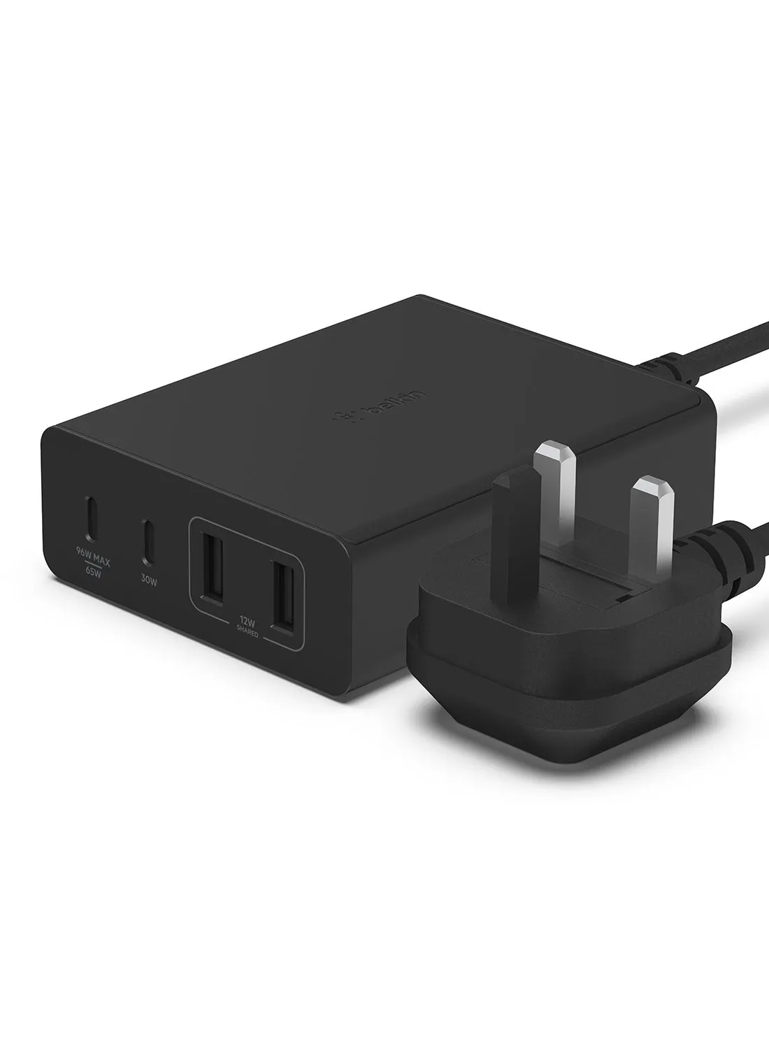 شاحن BoostCharge PRO 108W GaN بأربعة منافذ، 2x USB-C و2x USB-A، 95 واط من منفذ USB-C واحد، 4 منافذ للاستخدام المشترك: 65 واط + 30 واط + 12 واط مشترك، كابل 2 متر-1