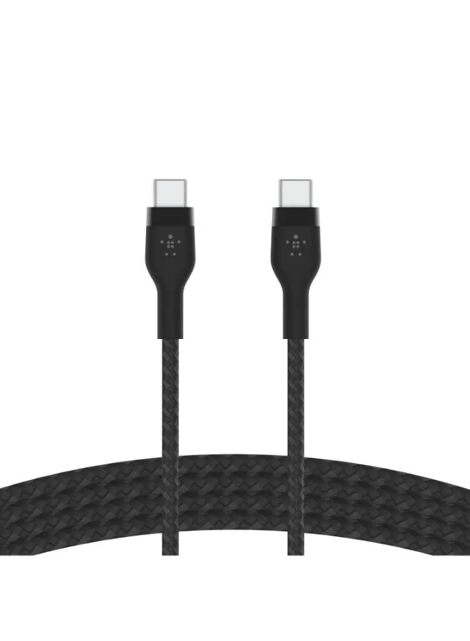 كابل Boostcharge Pro Flex مضفر USB-C إلى USB-C 1 متر، كابل شاحن سريع من النوع C، كابل من النوع C إلى النوع C، لأجهزة Apple Macbook Air/Pro، Ipad Pro/Air/Mini، Samsung Galaxy S24/23/22 Ultra أسود-1