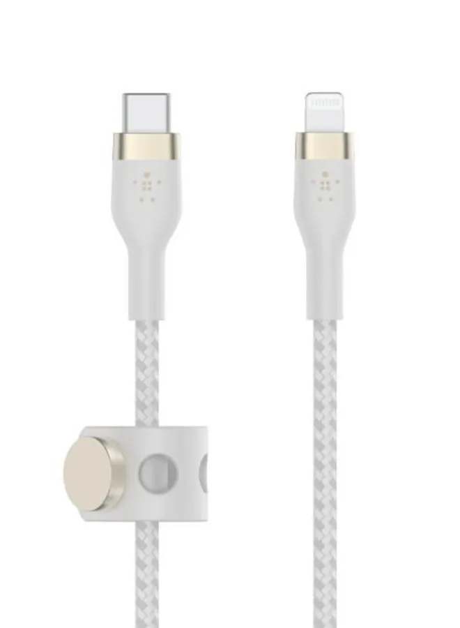 كابل بوست شارج برو فليكس مضفر من USB Type C إلى لايتنينج (بطول 1 متر / 3.3 قدم)، شحن سريع بقدرة 20 وات وتقنية PD لشحن هواتف آيفون 14/14 بلس، 13، 12، برو، ماكس، ميني، SE، آي باد وغيرها المزيد لون أبيض-2