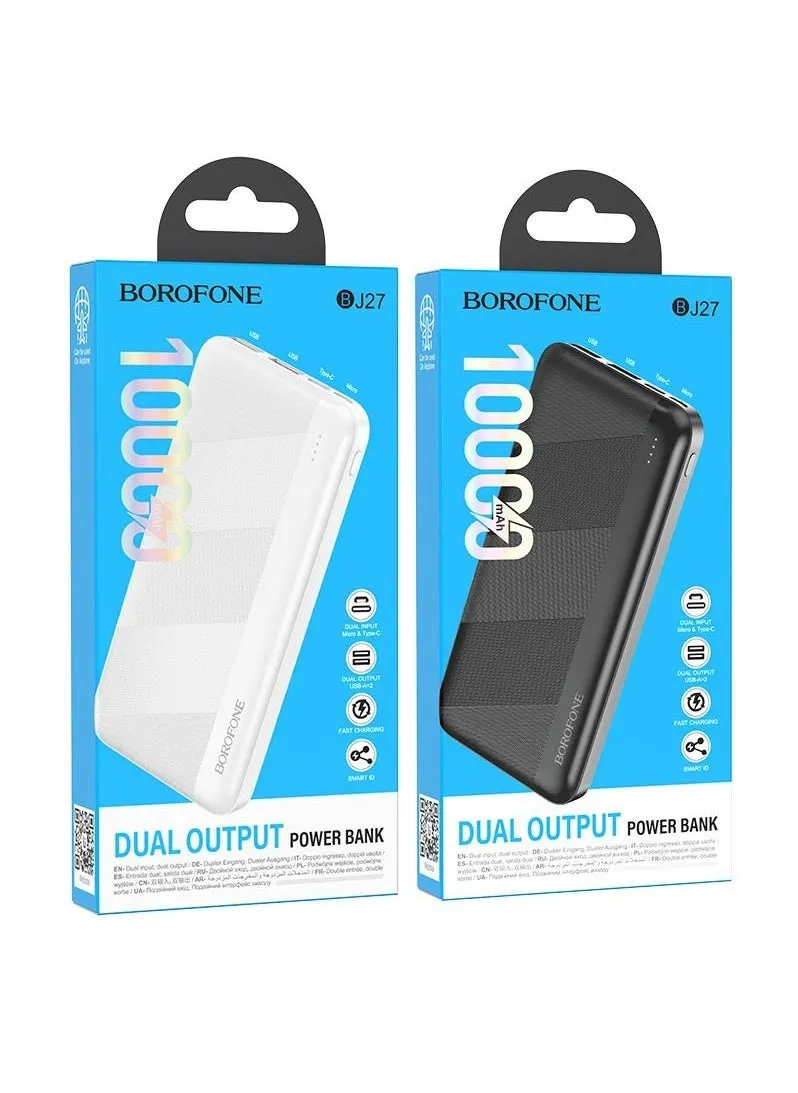 BOROFONE BJ27 Pindar، بنك طاقة 10000 مللي أمبير، مدخل USB-C + Micro-USB، مخرج USB مزدوج 5 فولت / 2.1 أمبير، مؤشر LED.-1