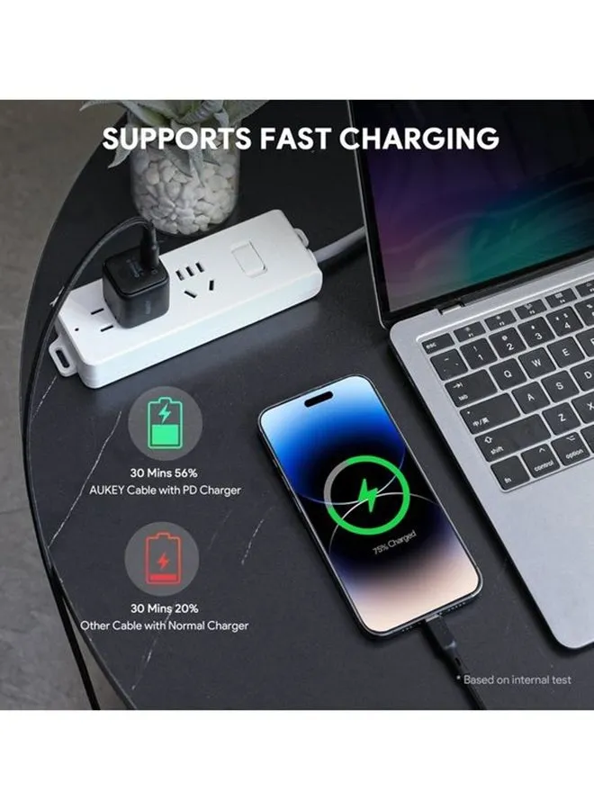 كابل مضفر MFI شحن و مزامنة USB-C إلى لايتنينج طول 1م NCL1 أسود أسود-2