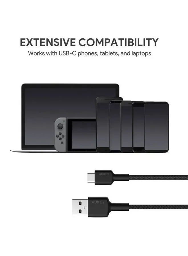 كابل مضفر شحن و مزامنة USB-A إلى USB-C طول 0.9م CD30 أسود أسود-2