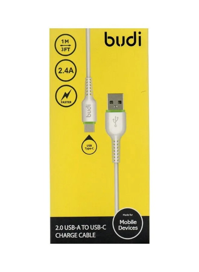 Budi كابل بيانات سريع 1 متر 2.4 أمبير من Type C للهواتف الذكية DC158T10W - أبيض-1