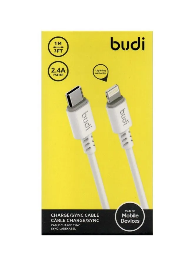 Budi 2.4A Type-C to Lightning كابل بيانات شحن سريع 1 متر DC011TL10W - أبيض-1