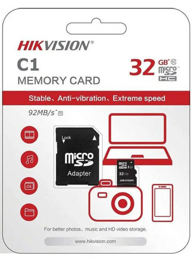 بطاقة ذاكرة C1 MicroSD سعة 32 جيجابايت فئة 10 مع محول SD-2