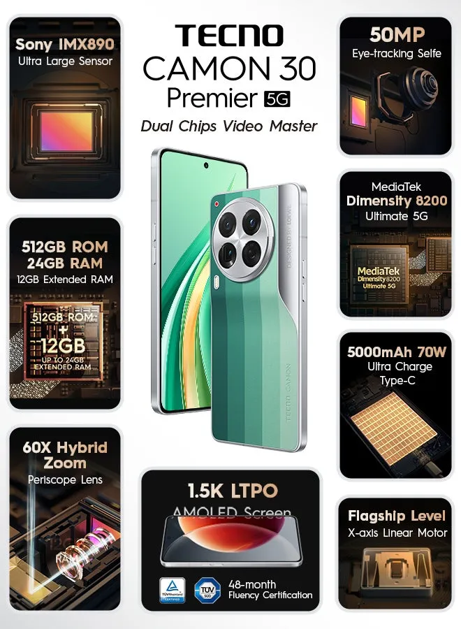 هاتف Camon 30 Premier ثنائي الشريحة إصدار التصميم 12 جيجابايت رام 512 جيجابايت 5G - إصدار الشرق الأوسط-2