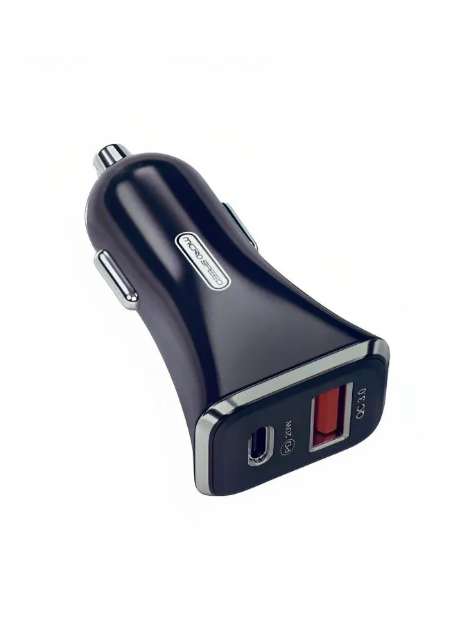 Car charger with two USB ports, Black color, model MS220, brand Micro Speed-1