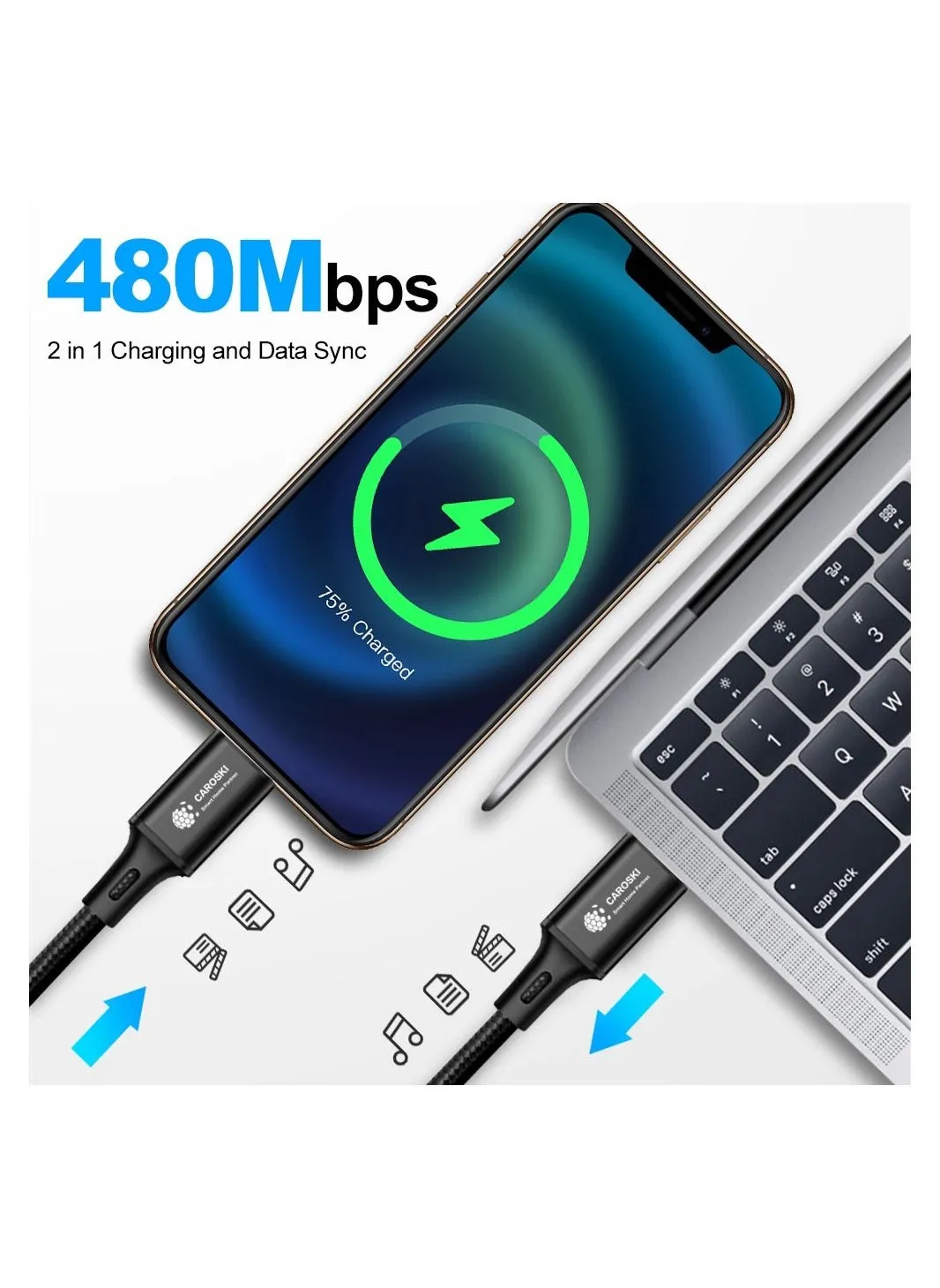 CAROSKI USB A to USB C 3.0 Cable 5Gbps USB C Cable with 1.2M Length Type C Cable Fast Charge Compatible with Galaxy S21 ultra S21+ S20 FE A12 A21s Note 20 Ultra - Huawei-2