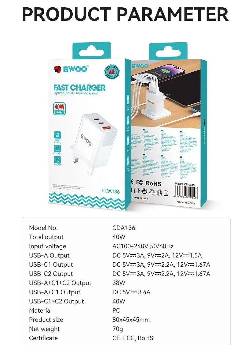 محول شاحن بمنفذين USB  Type-C منفذ  أبيض-2