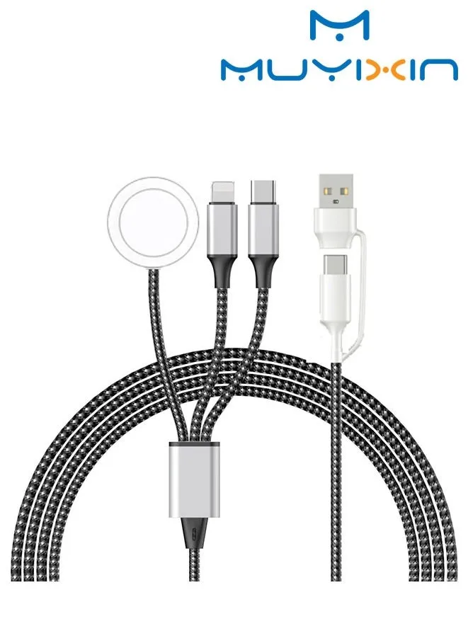 Charging USB C Watch Phone Charger 3 in 2 Cable, Compatible with Apple Watch Ultra SE Series 1-8, Universal Travel Multi Devices All in One Cord, 4FT/1.2M-1