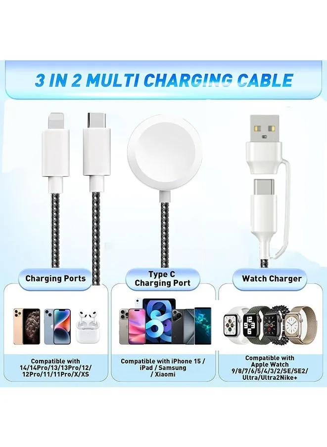 Charging USB C Watch Phone Charger 3 in 2 Cable, Compatible with Apple Watch Ultra SE Series 1-8, Universal Travel Multi Devices All in One Cord, 4FT/1.2M-2