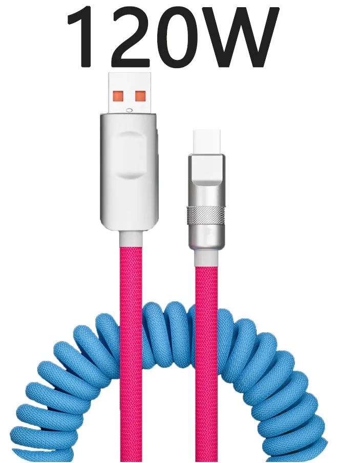 Coiled USB C Cable, Fast Charging 120W USB to Type C Cord Data Sync Spring Charger Cable for iPhone iPad Samsung Galaxy Huawei Honor Xiaomi-1