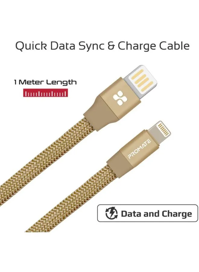 كابل إضاءة كويلين-I من USB-A إلى Lightning ذهبي-2